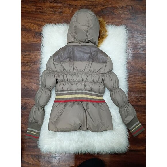 Just Cavalli Womens Puffer Coat S With Fox Fur Hood Taupe Color Down-Filled - Picture 3 of 13